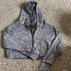 UO Washed Charcoal Cropped Zip Hoodie